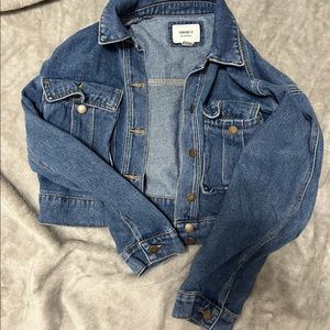 Forever 21 Cropped Jean Jacket Blue Denim